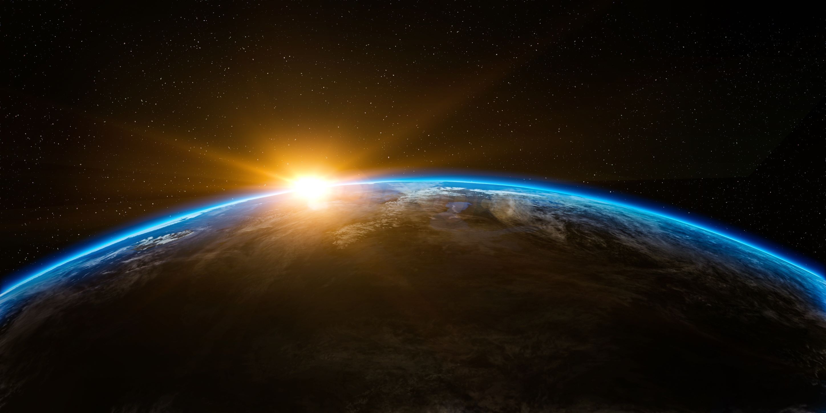 Planeta Terra visto do espaço com sol no horizonte com informação sobre a conferência